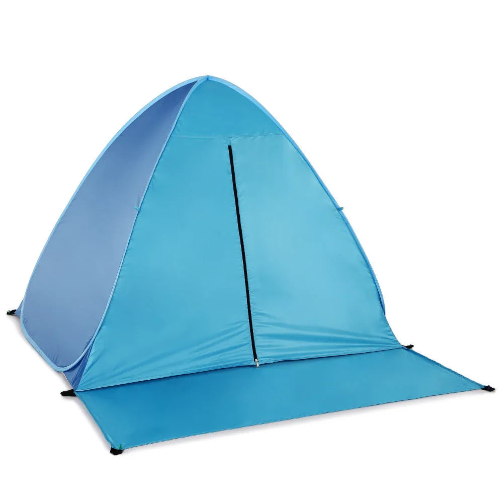 Blue automatic construction-free camping tent with UPF 50+ shading, 165x150x110cm, lightweight pop-up design with handbag
