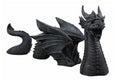 Large gothic dragon garden statue in charcoal grey resin with wings and tail, placed on a lawn