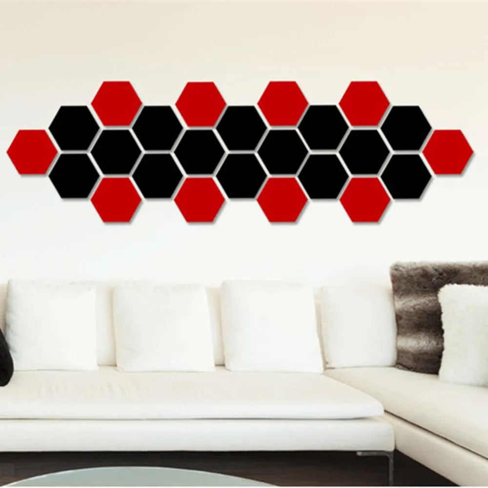 Silver hexagonal acrylic mirror wall sticker with PS build, 100x85x50mm, on a wall surface