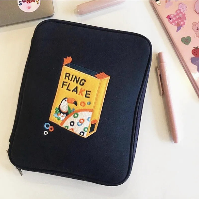 Korean embroidery toast liner bag for iPad tablet notebook 11 inch 13 inch royal blue