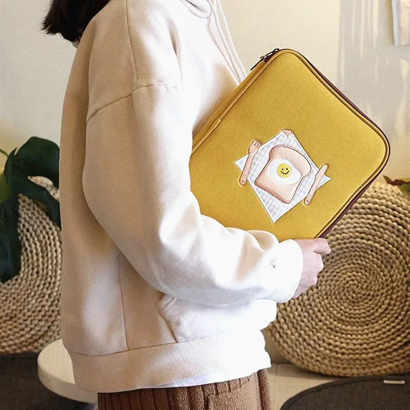 Korean embroidery toast liner bag for iPad tablet notebook 11 inch 13 inch royal blue