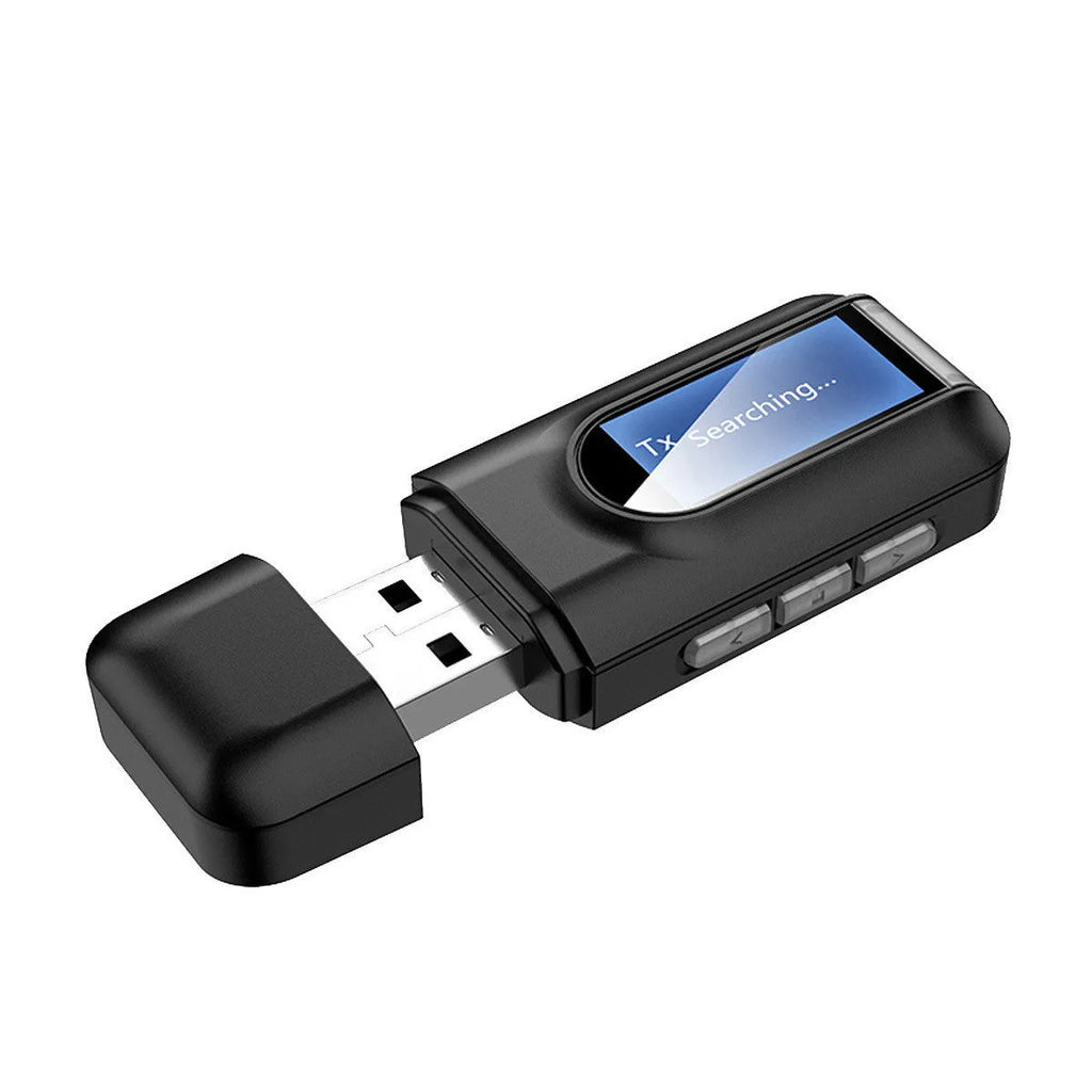 Bluetooth 5.0 USB AUX audio adapter transmitter receiver combo for TV and computer in black