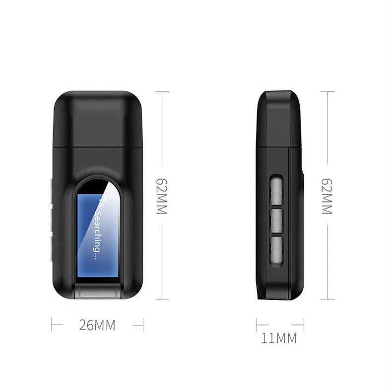 Bluetooth 5.0 USB AUX audio adapter transmitter receiver combo for TV and computer in black
