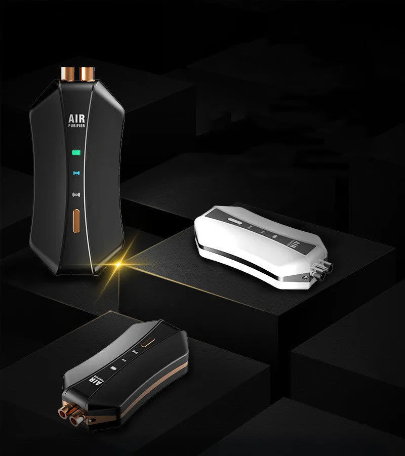 Negative ion air purifier necklace type worn around neck, black ABS+PC body with LCD screen
