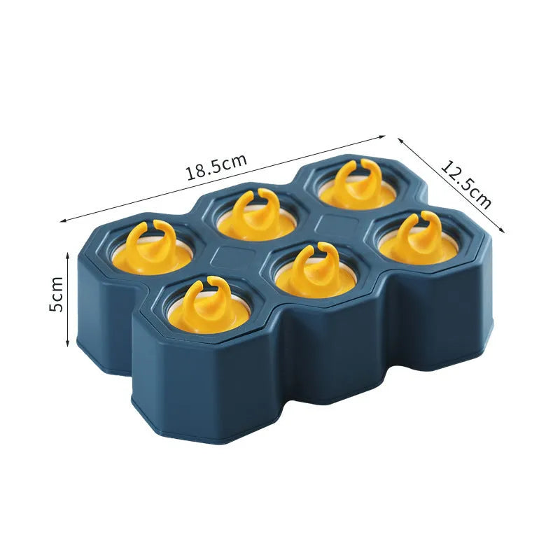 Plastic soft cartoon anti-dripping ice mould in brown honeycomb and navy blue rectangle shapes