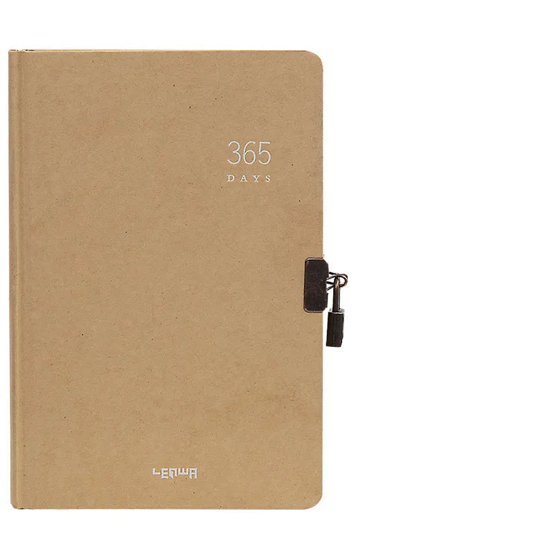 A5 hardcover locked diary notebook in black or beige camel colour with key.