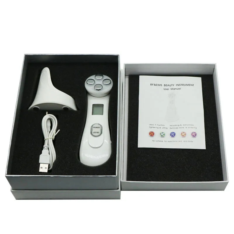 White ABS plastic multi-function facial beauty instrument set including colour light device, nano mist, acne needle and blackhead sucker
