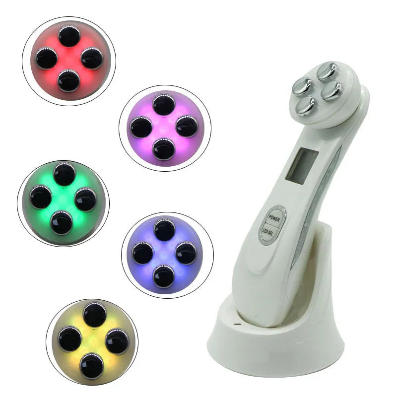 White ABS plastic multi-function facial beauty instrument set including colour light device, nano mist, acne needle and blackhead sucker