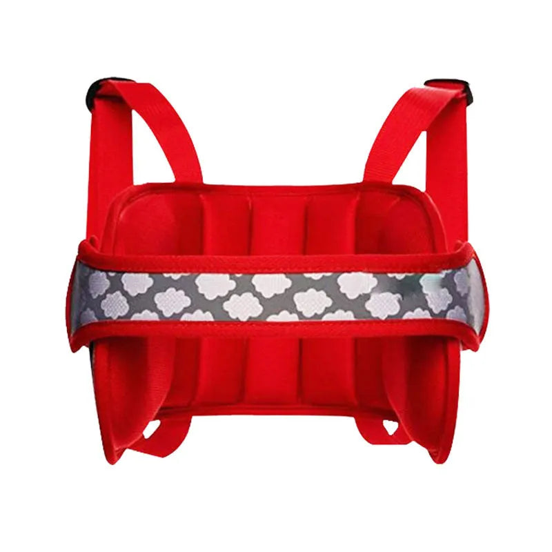 Children's car travel sleeping pillow in peacock blue or big red with polyester cover and sponge filler, supplied as one headrest pillow.