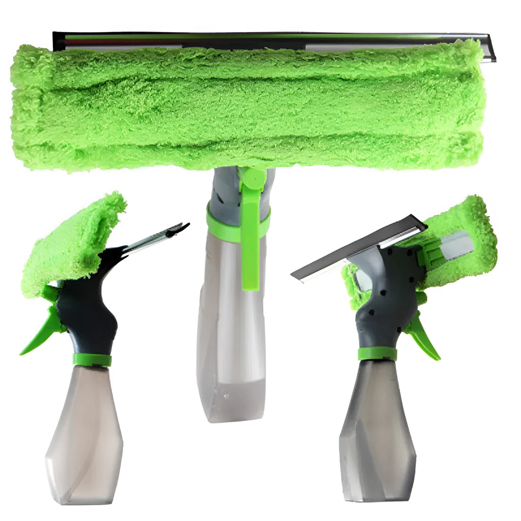 Green multi-function water spray brush with integrated spray design for car wash and household glass wiping, one size fits all
