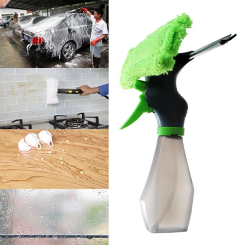 Green multi-function water spray brush with integrated spray design for car wash and household glass wiping, one size fits all