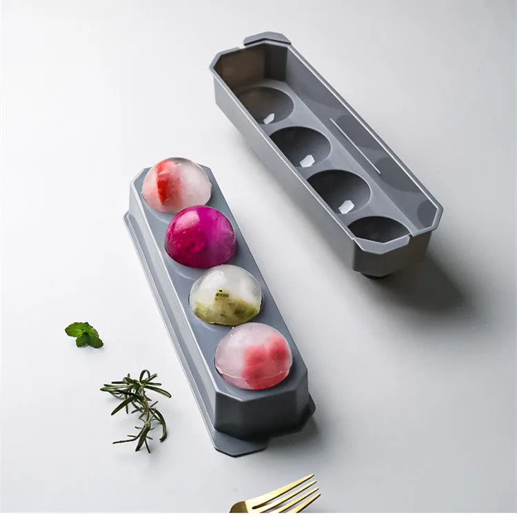 Silicone ice tray showing hockey puck, round, and pentagon shaped moulds in various colour options