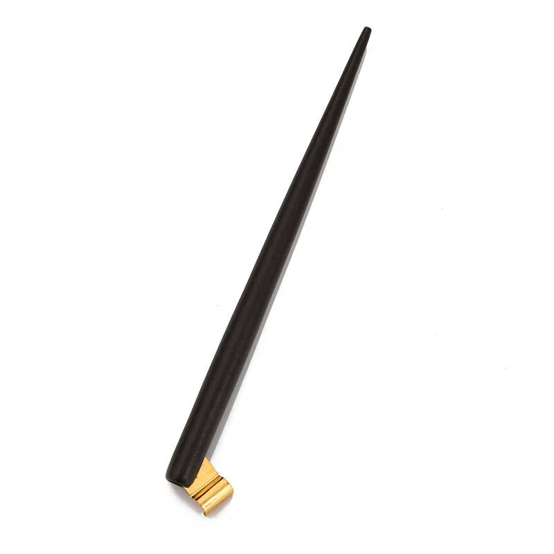 Black wooden calligraphy dip pen with six stainless steel nibs on card packaging