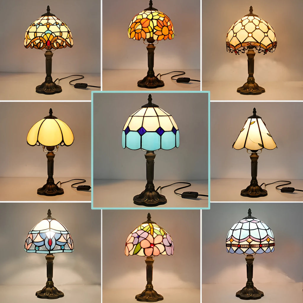 Retro yellow glass bedside table lamp with resin base, 20x12x35cm, Mediterranean mosaic style