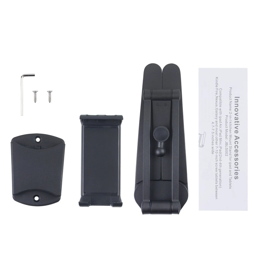 Folding phone and tablet stand for 4-10 inch devices in silver or black, for desktop and bedside use