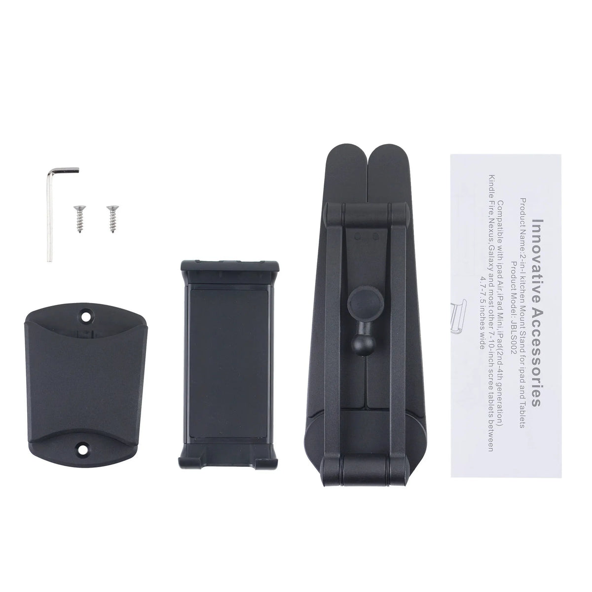 Folding phone and tablet stand for 4-10 inch devices in silver or black, for desktop and bedside use