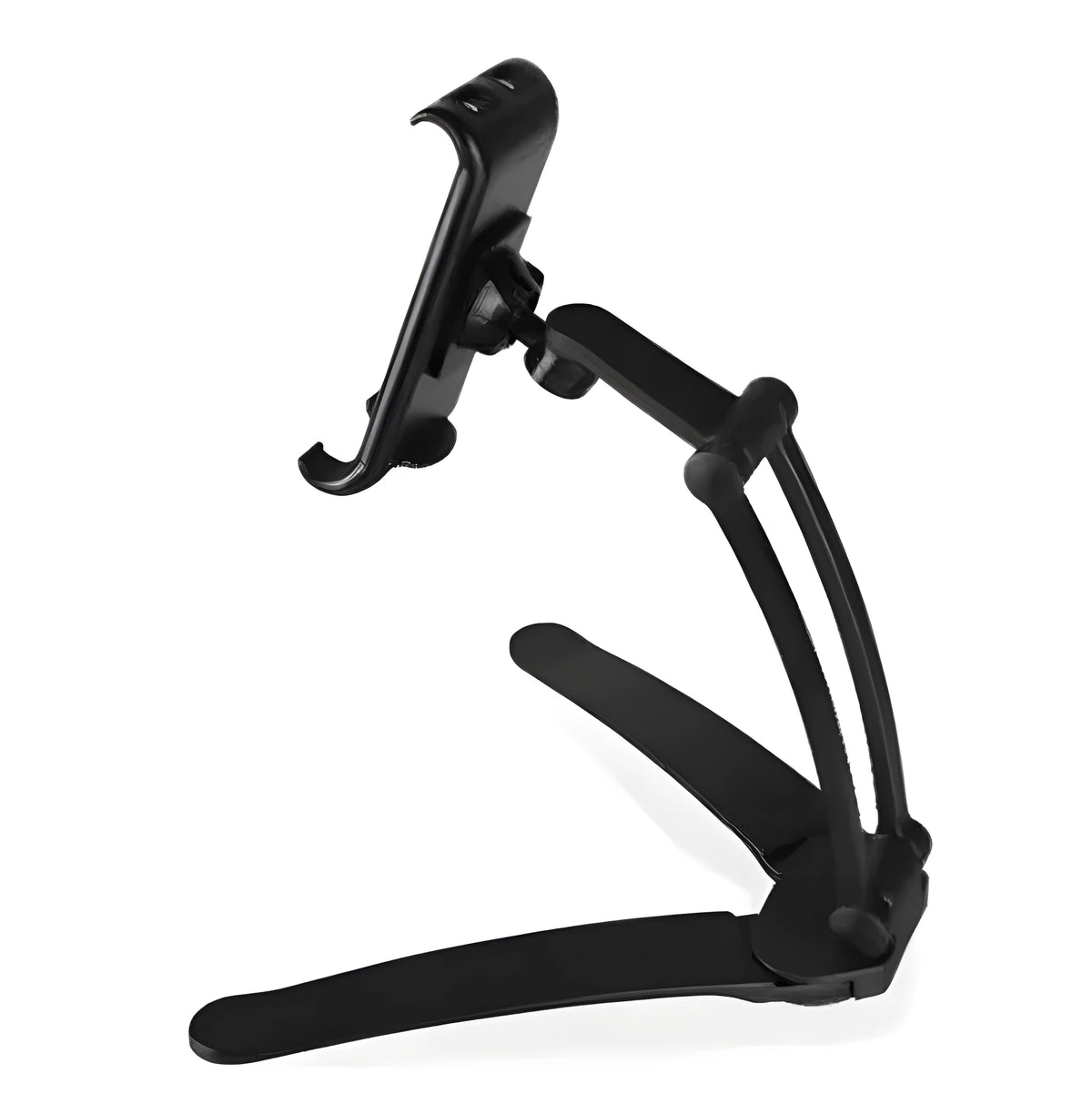 Folding phone and tablet stand for 4-10 inch devices in silver or black, for desktop and bedside use