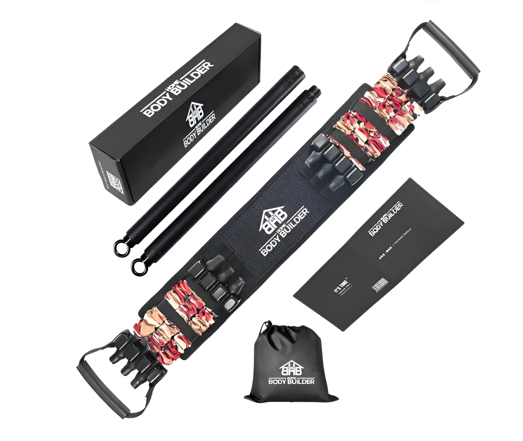 Bench press chest expander elastic belt in camouflage colour with nylon material and metal components