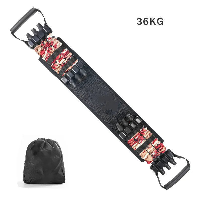 Bench press chest expander elastic belt in camouflage colour with nylon material and metal components
