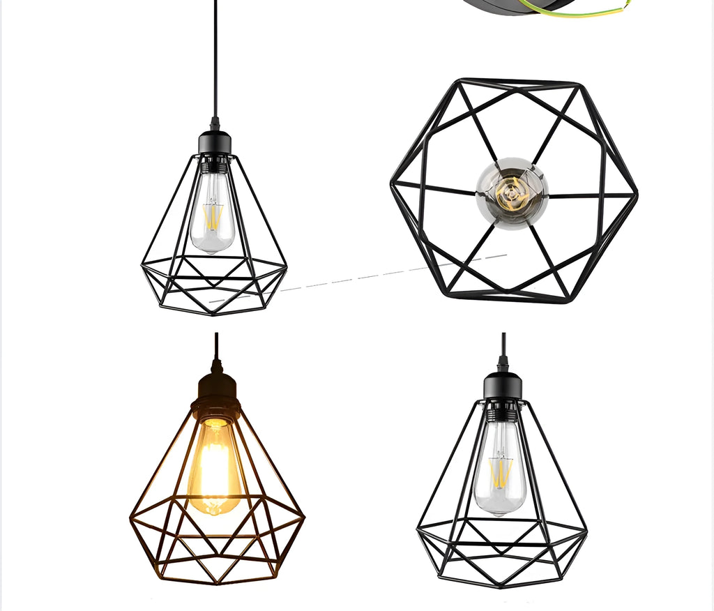 Black Nordic style iron chandelier with a retractable frame on a living room ceiling.