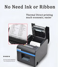 Black 80mm thermal ticket printer for kitchen and restaurant bills, 184 x 133 x 143mm, with 300m paper roll