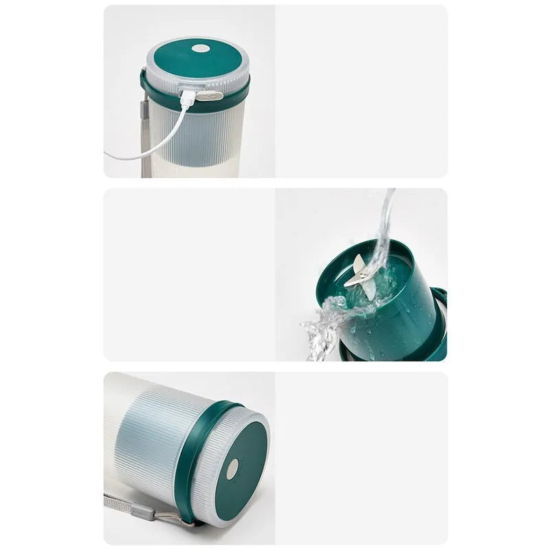 Portable pink electric juicer cup with USB charger and round feeding port