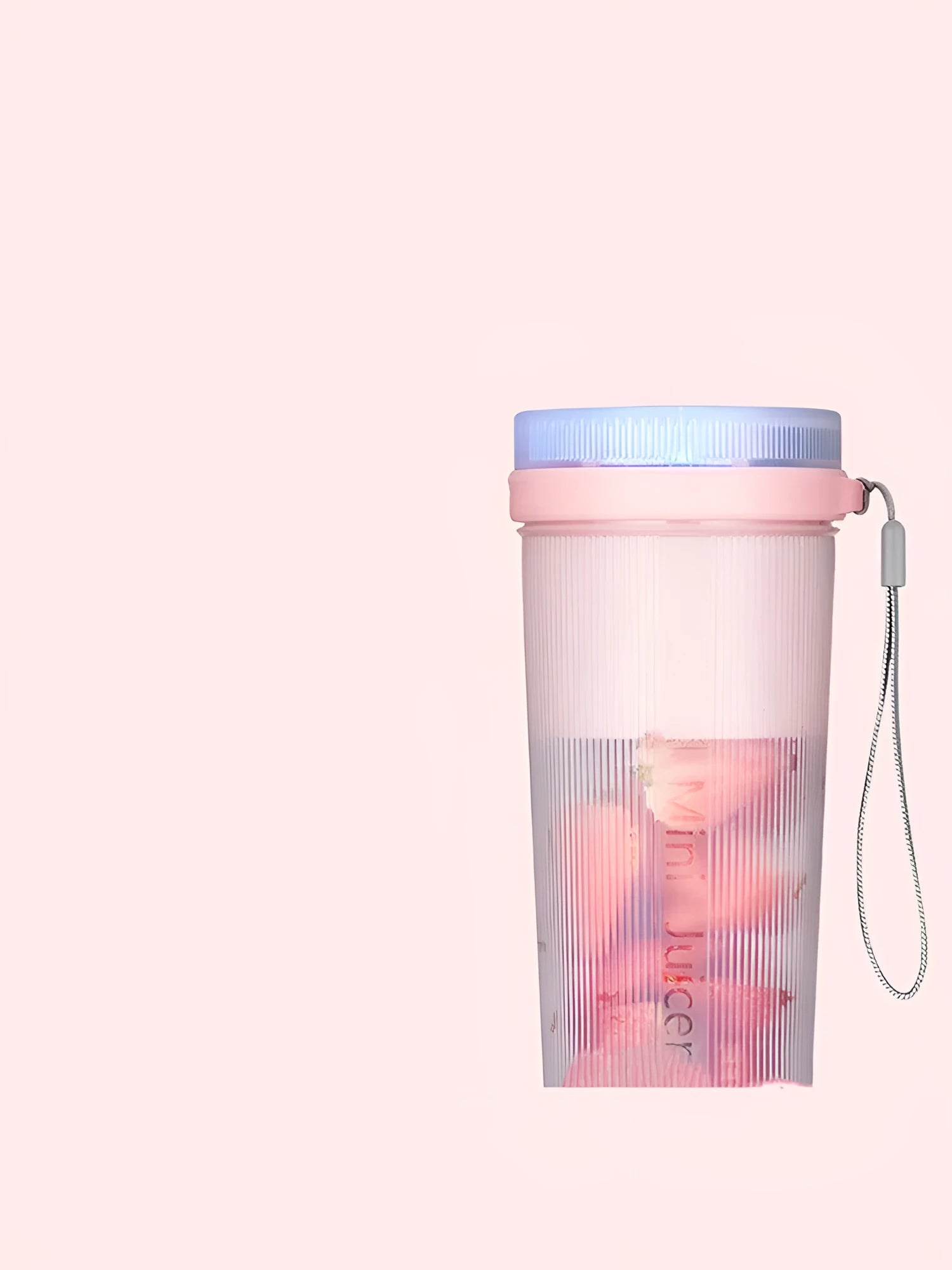 Portable pink electric juicer cup with USB charger and round feeding port