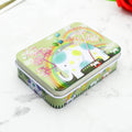 Square tinplate storage box with strawberry pattern, 90mm length, 65mm width, 25mm height