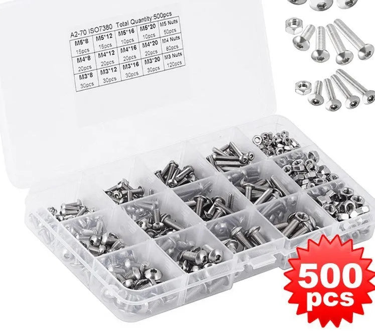 Stainless steel hexagon socket pan head bolt and nut set, M3 M4 M5 sizes, A2-70 grade