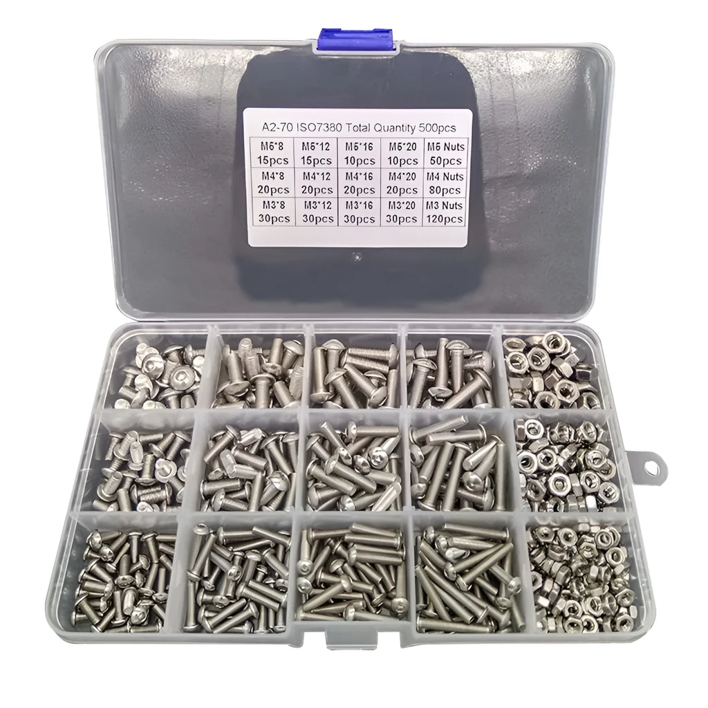 Stainless steel hexagon socket pan head bolt and nut set, M3 M4 M5 sizes, A2-70 grade