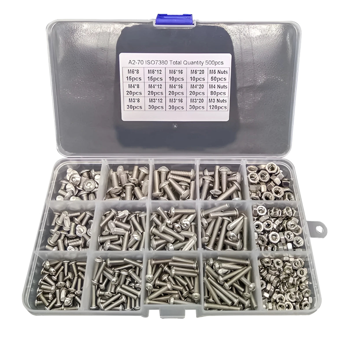 Stainless steel hexagon socket pan head bolt and nut set, M3 M4 M5 sizes, A2-70 grade