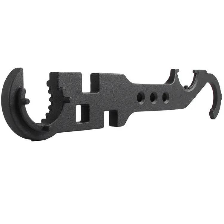 Black all-steel dual purpose combination wrench for Ar15 and M4 firearm maintenance.