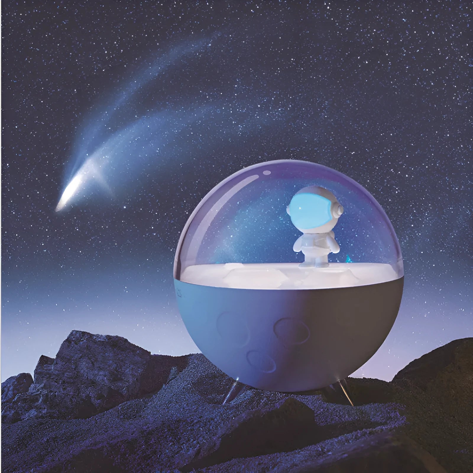 USB-powered cartoon LED night light with button switch available in blue or white light colours