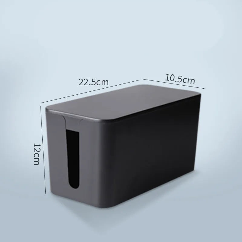 Plastic cable storage box for power strip and charger, 23 x 11 x 12.5cm or 30.5 x 13.5 x 13cm, Bamboo Black or White