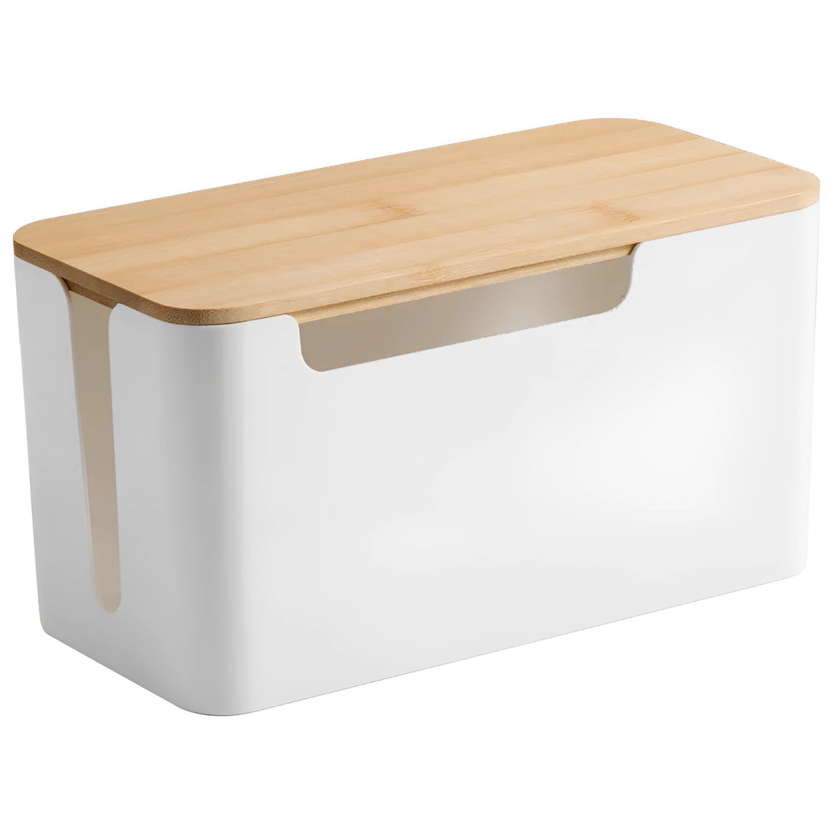 Plastic cable storage box for power strip and charger, 23 x 11 x 12.5cm or 30.5 x 13.5 x 13cm, Bamboo Black or White