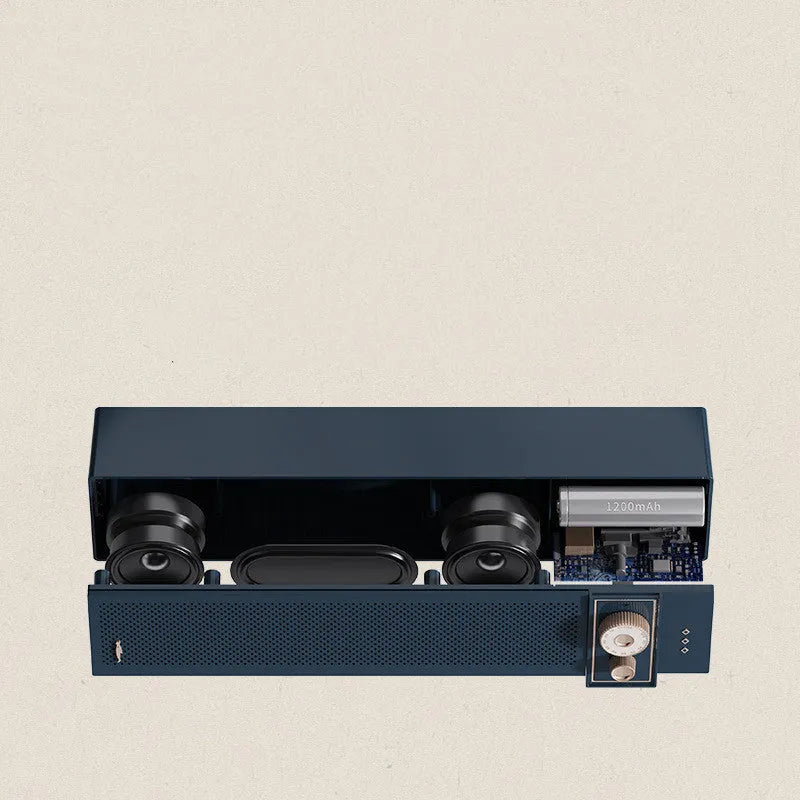 Retro portable Bluetooth speaker in blue colour with TF card slot and AUX input