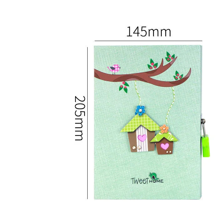 Lockable 32K student diary notebook in pink, blue, green or orange, boxed as a gift.