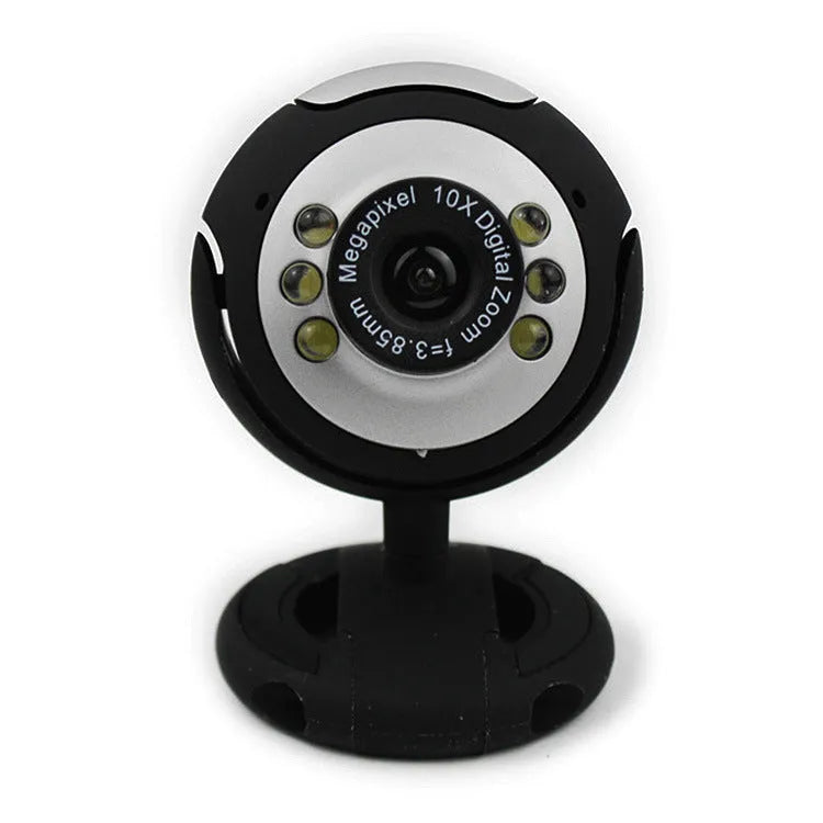 USB computer webcam with ring of six white LED lights around the lens