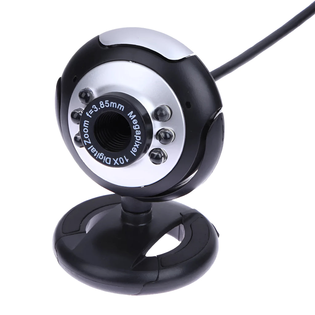 USB computer webcam with ring of six white LED lights around the lens