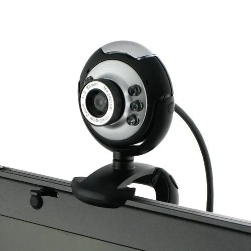 USB computer webcam with ring of six white LED lights around the lens