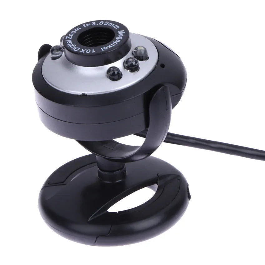 USB computer webcam with ring of six white LED lights around the lens