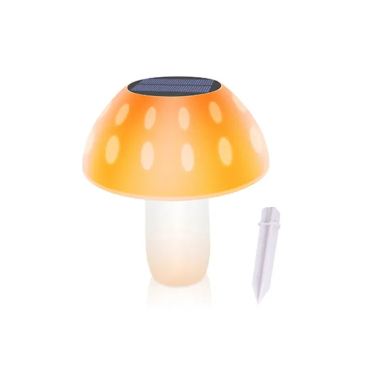 Solar garden mushroom ground plug light showing white and warm white LED light options