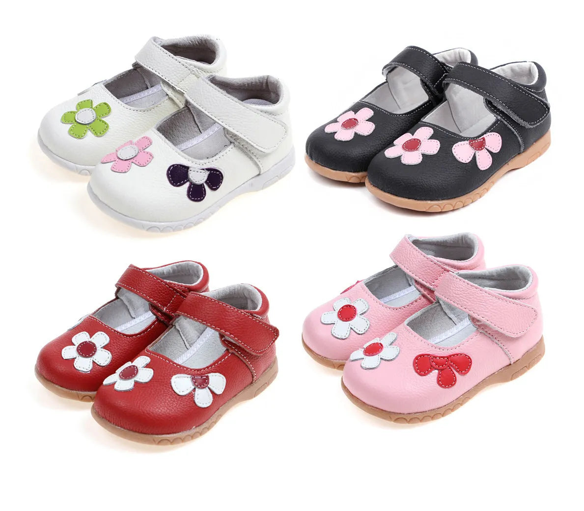 Leather children's shoes with embroidery and velcro fastening in princess style