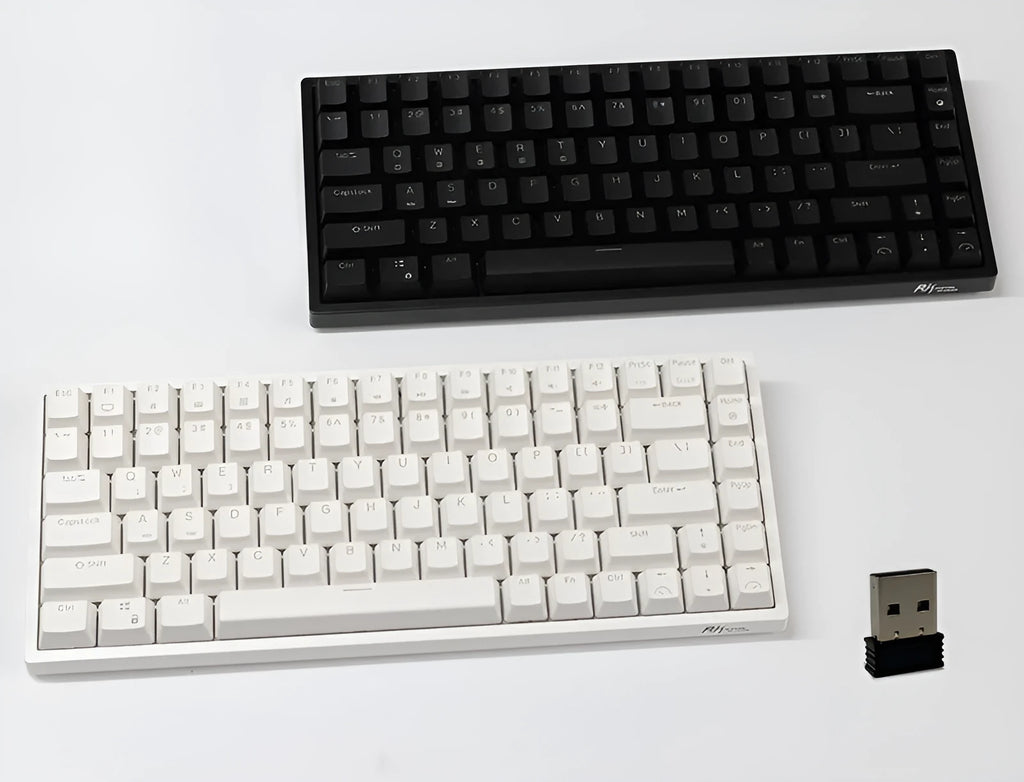 84-key three-mode mechanical keyboard in white or black with white LED backlighting