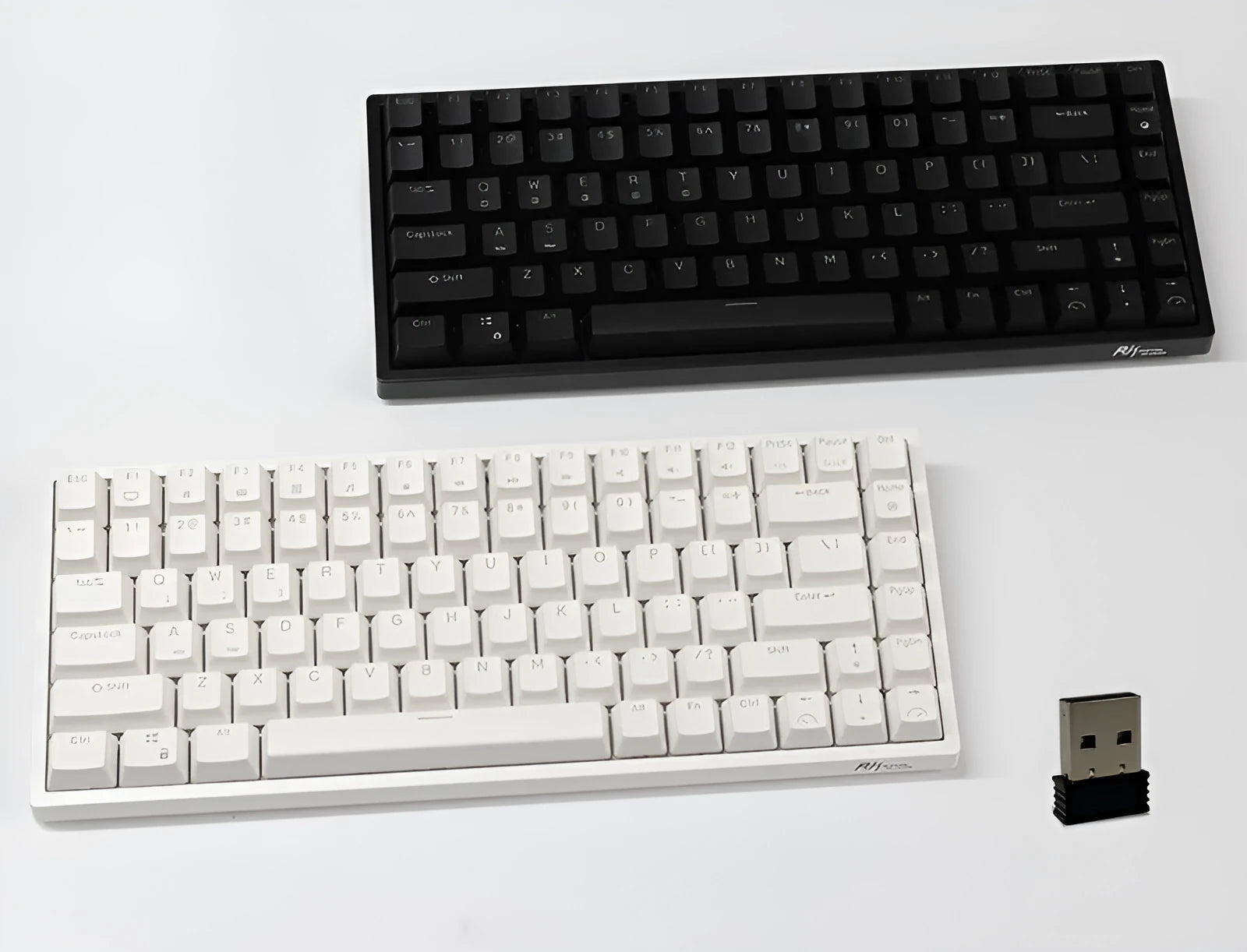 84-key three-mode mechanical keyboard in white or black with white LED backlighting