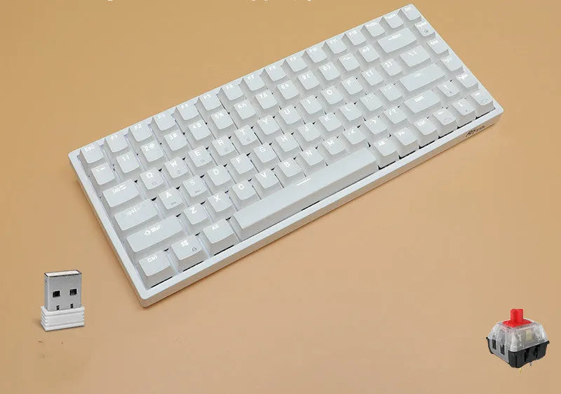 84-key three-mode mechanical keyboard in white or black with white LED backlighting