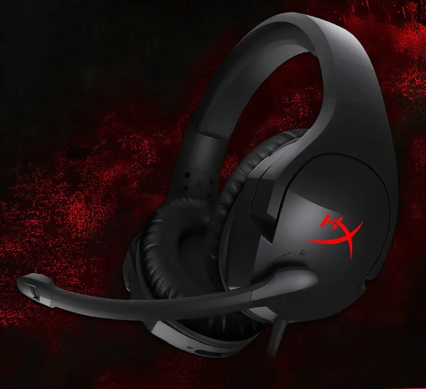Black wired gaming headset with over-ear design and microphone for esports and PC use