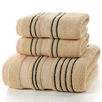 100% cotton household bath towel set in white, grey or khaki with two 34x74cm towels and one 70x140cm bath towel