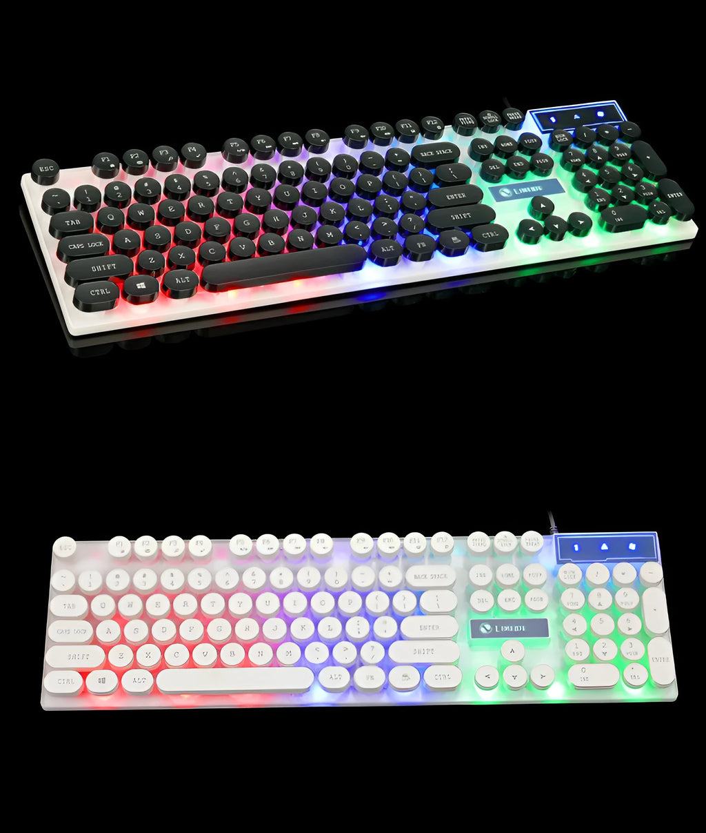 Limei Tx30 retro punk keyboard with rainbow backlight and round key caps, USB wired, black colour