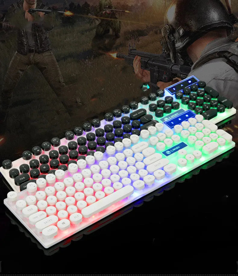 Limei Tx30 retro punk keyboard with rainbow backlight and round key caps, USB wired, black colour